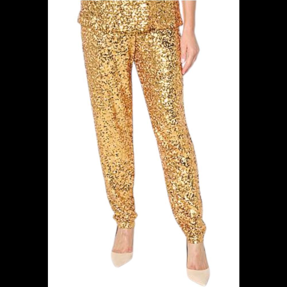 Antthony Women's Sequin Embellished Knit Harem Pant Midas Gold - Regular